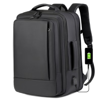 High-End Men's Backpack Custom Printed Logo Large Capacity Expandable Waterproof Computer Bag Polyester Zipper USB Port