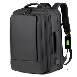 High-End Men's Backpack Custom Printed Logo Large Capacity Expandable Waterproof Computer Bag Polyester Zipper USB Port