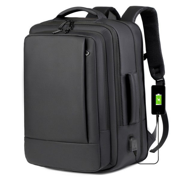 High-End Men's Backpack Custom Printed Logo Large Capacity Expandable Waterproof Computer Bag Polyester Zipper USB Port