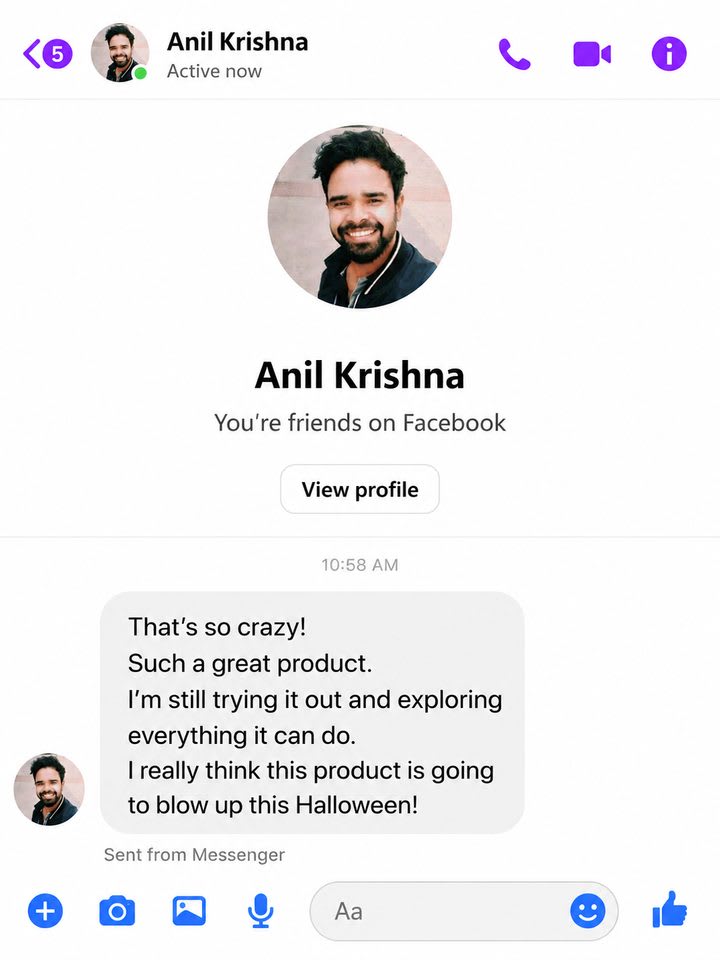 Original Messenger conversation with Anil Krishna