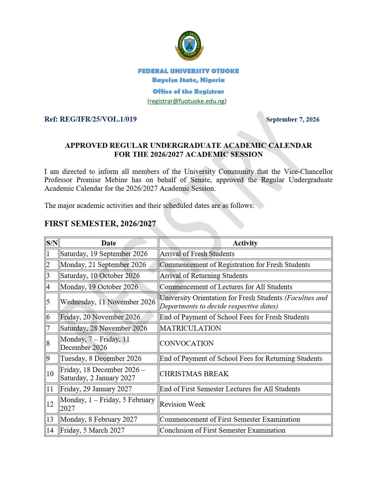 APPROVED REGULAR UNDERGRADUATE ACADEMIC CALENDAR FOR THE 2026_2027 ACADEMIC SESSION – FUOTUOKE_page-0001