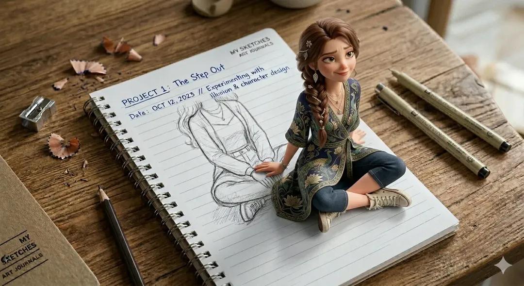 3D Notebook Illusion Sketch AI image template preview