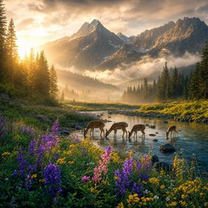 Magical Sunrise Alpine Valley AI image template preview