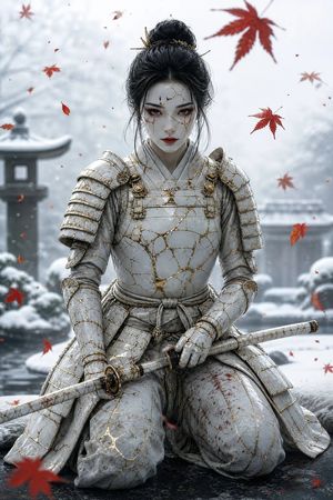 Kintsugi Snow Samurai Portrait AI image template preview