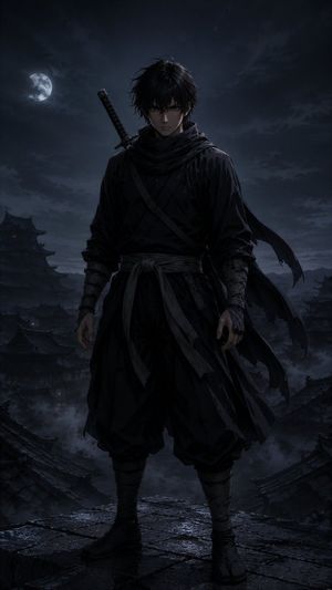Moonlit Dark Ninja Rooftop AI image template preview