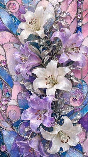 Ornate Lily Stained Glass AI image template preview
