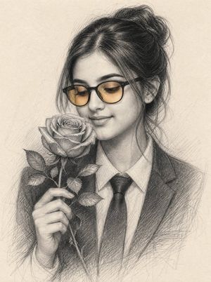 Graphite Portrait Woman With Rose AI image template preview