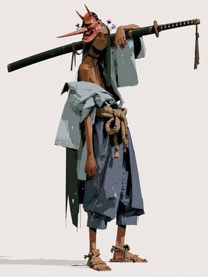 Happy Tengu Samurai Concept Art AI image template preview