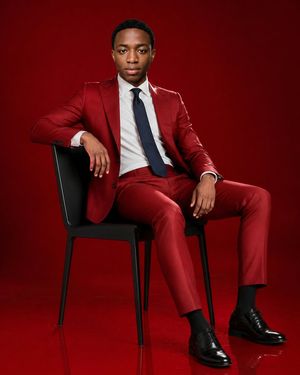 Red Suit Fashion Editorial Portrait AI image template preview