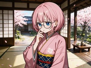 Pink-Haired Kimono Girl in Sakura Room AI image template preview