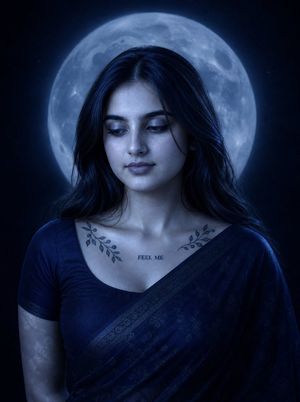 Blue Moonlit Sari Portrait AI image template preview