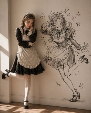 Lolita Maid With Anime Wall Sketch AI image template preview