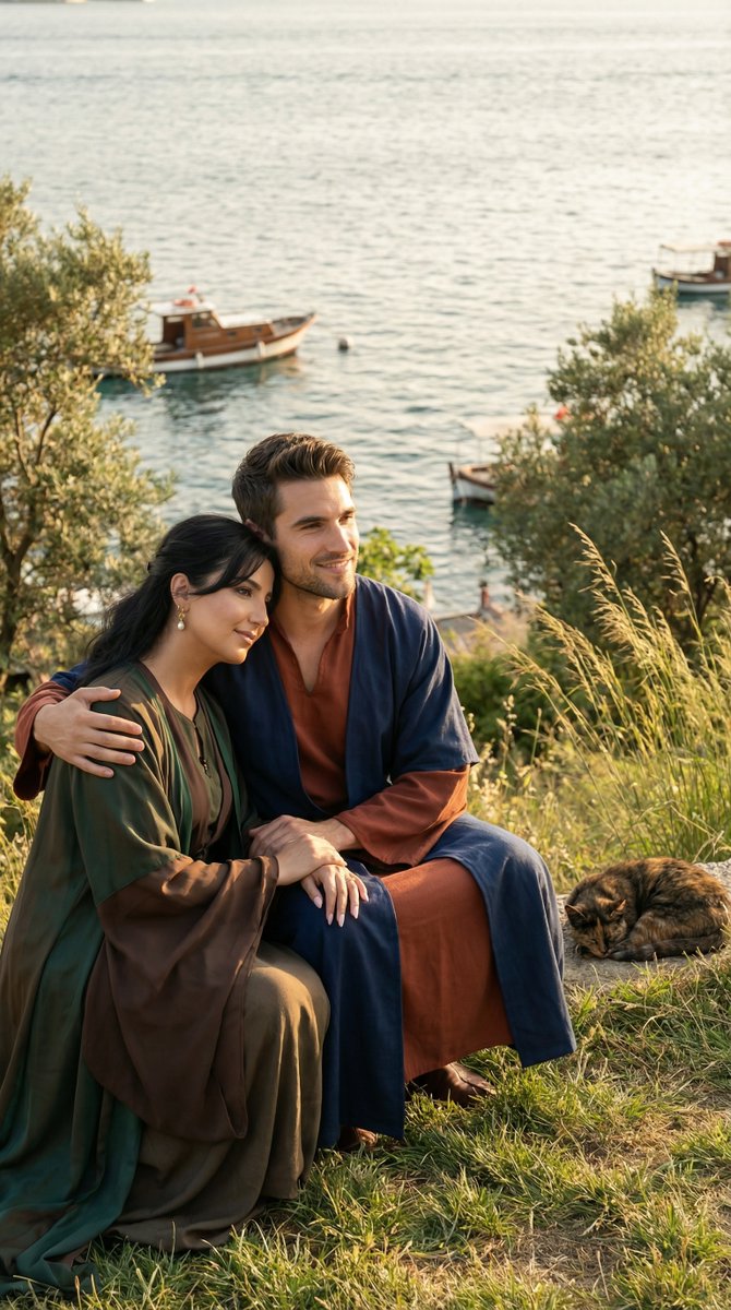 Cinematic Historical Romance: Ottoman Couple by the Bosphorus AI image template preview