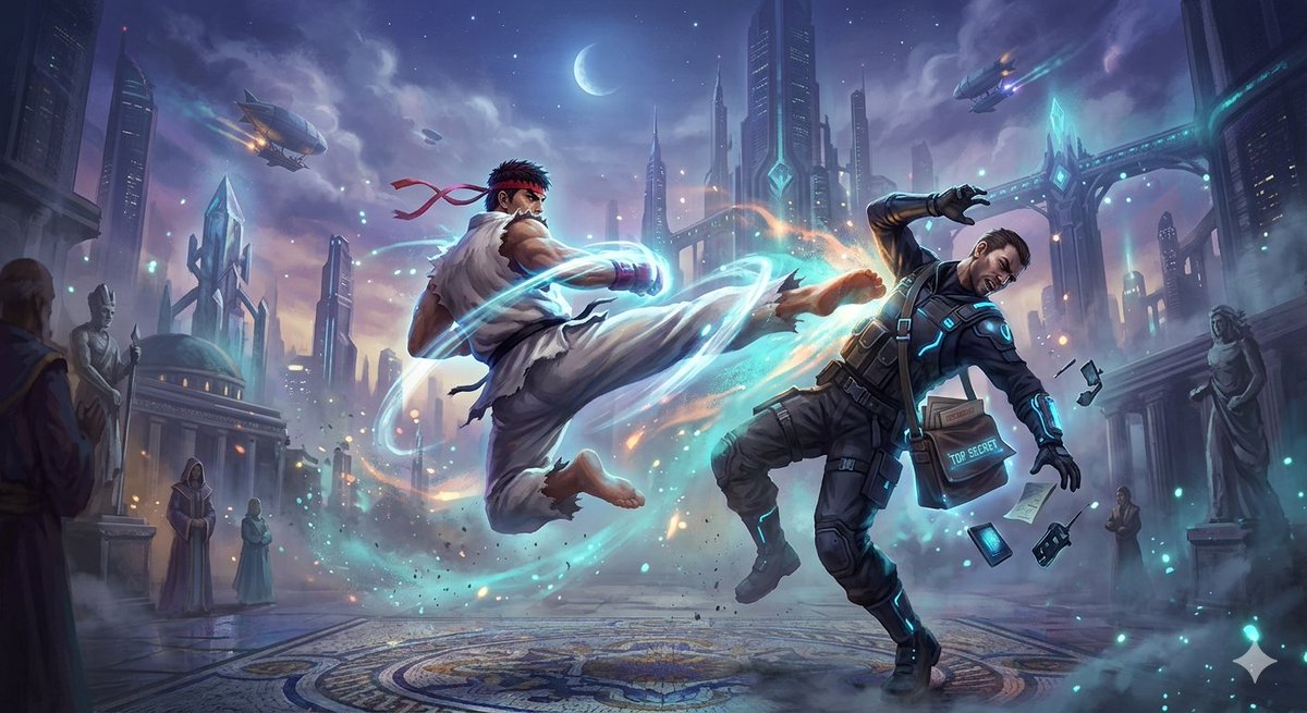 Ryu Performing Tatsumaki Senpukyaku on a Spy in Final Fantasy Style AI image template preview