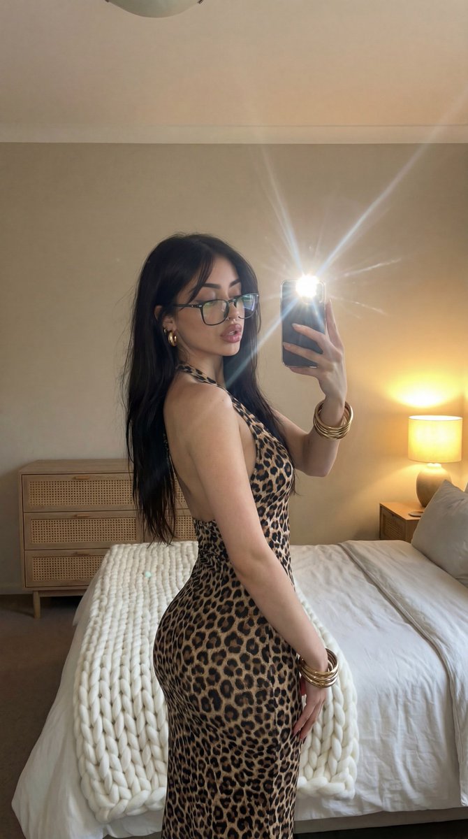 Leopard Print Mirror Selfie Prompt AI image template preview