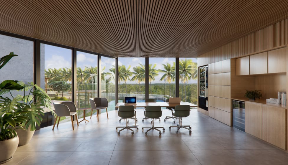 Coworking space overlooking the outdoor area