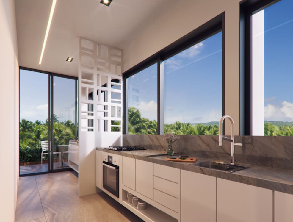 Penthouse kitchen with balcony