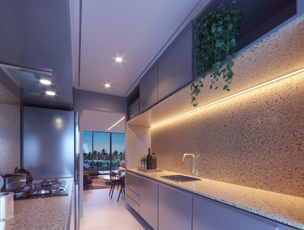 Fitted kitchen overlooking the outdoor area