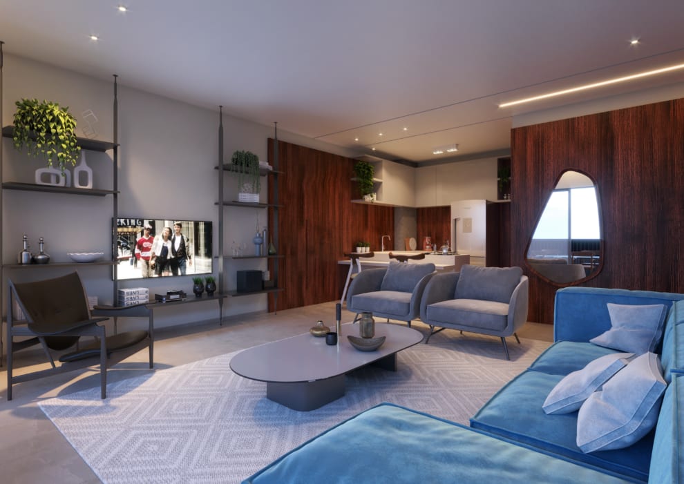 Living room with integrated kitchen