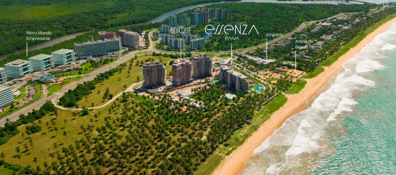 Aerial panoramic view of Essenza Paiva's location on Paiva beach