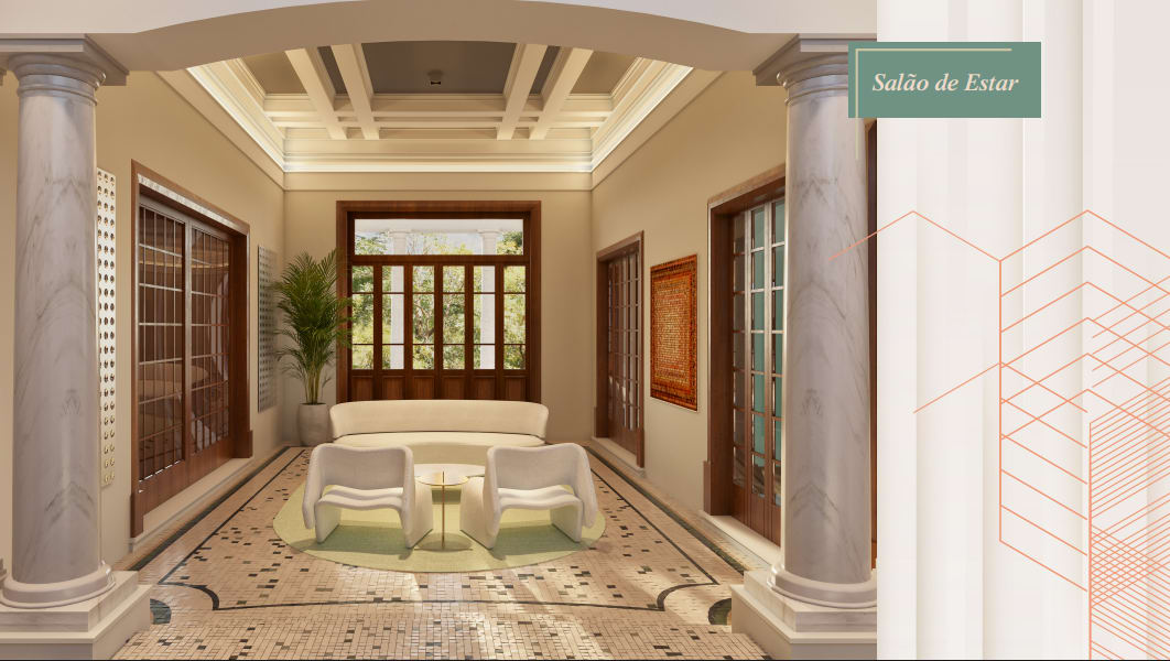 Living room in the historic mansion