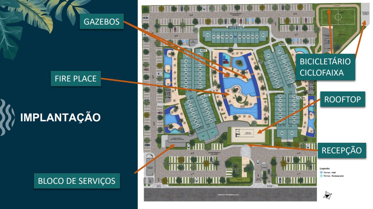 Diferenciais de lazer do Malia Beach Experience: gazebos e fire place