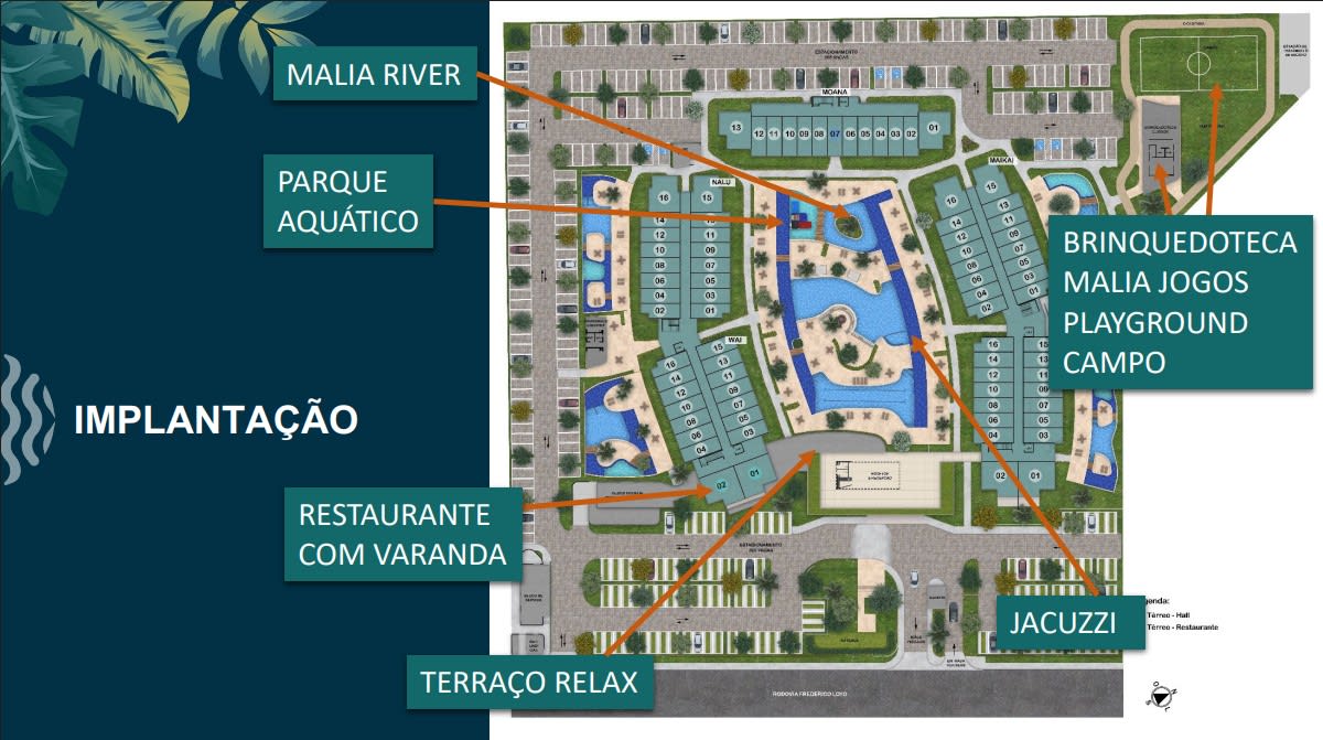 Mapa de facilidades e lazer do Malia Beach Experience