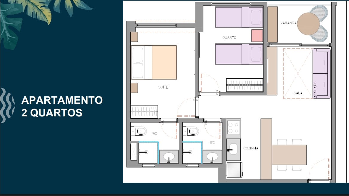 Planta baixa do apartamento de 2 quartos no Malia Beach Experience