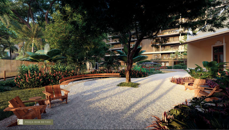 Praça Bom Retiro, outdoor lounge area among the gardens of Villa Ninita