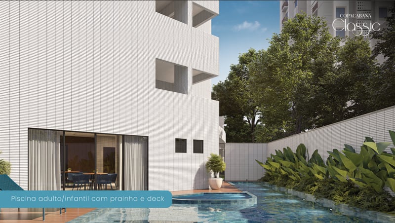 Adult/kids pool with beach-entry and deck at Copacabana Classic