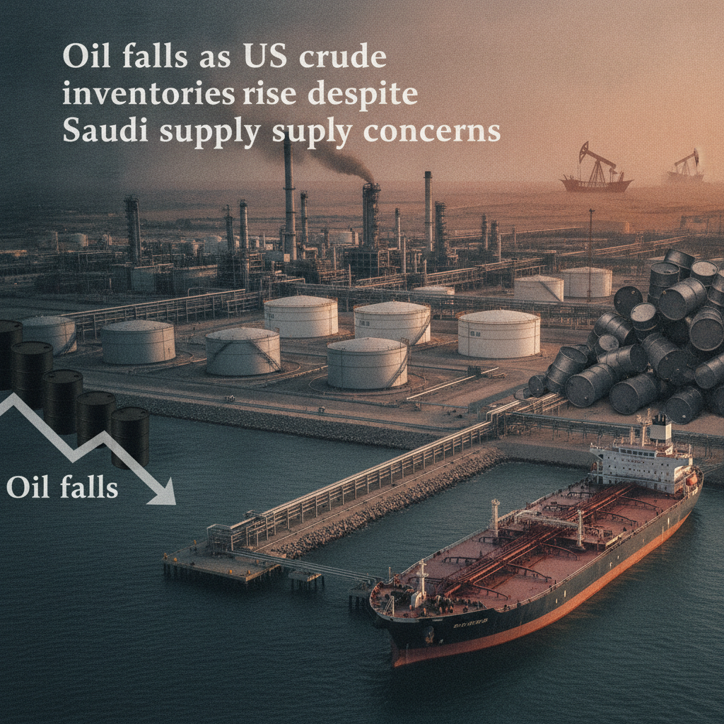 Oil falls as US crude inventories rise despite Saudi supply concerns