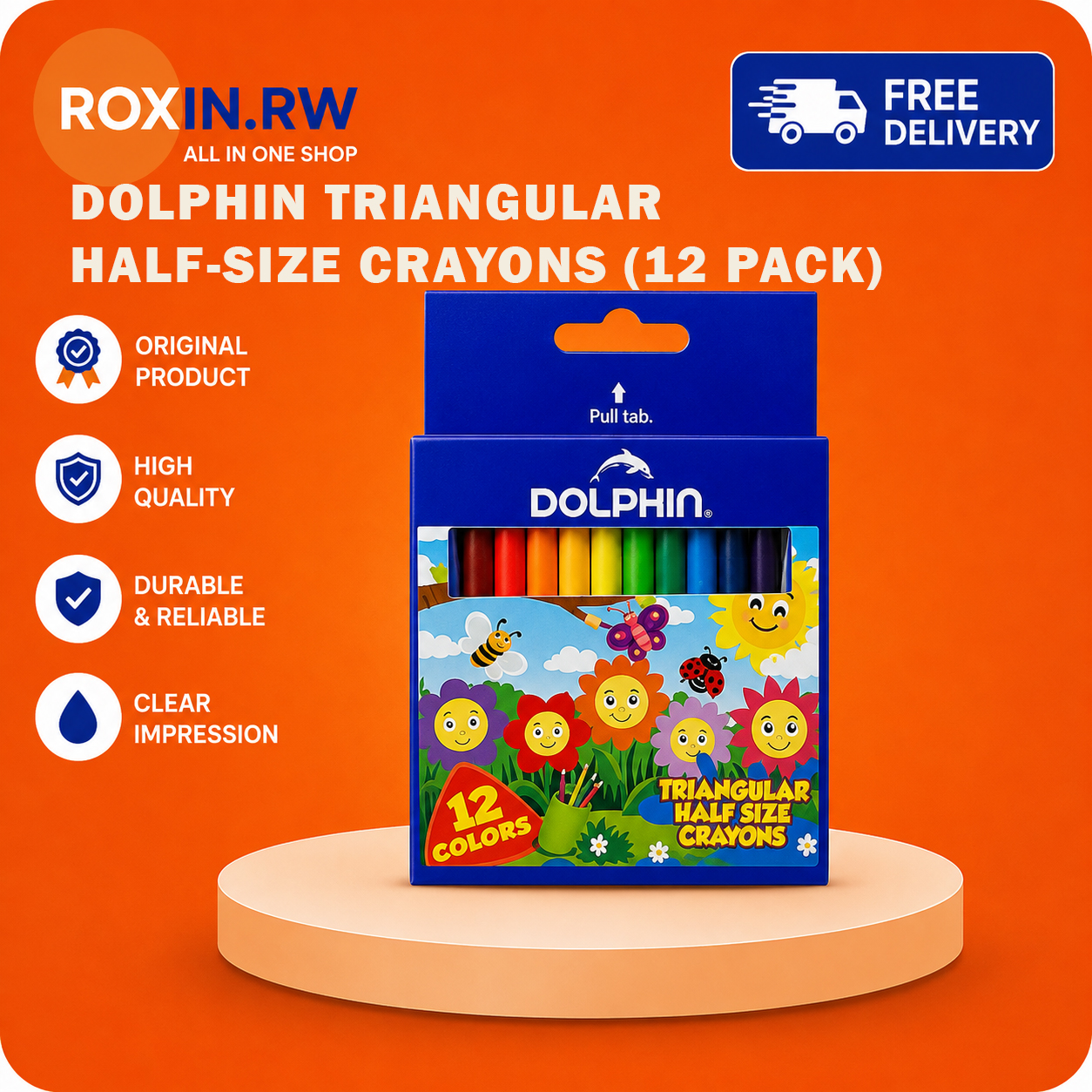 Dolphin Triangular Half-Size Crayons (12 Pack)