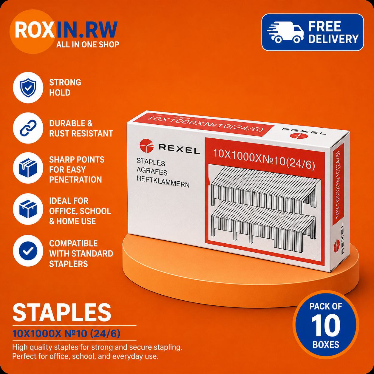 box of Staples No.10 (24/6) (Pack of 10 Boxes)