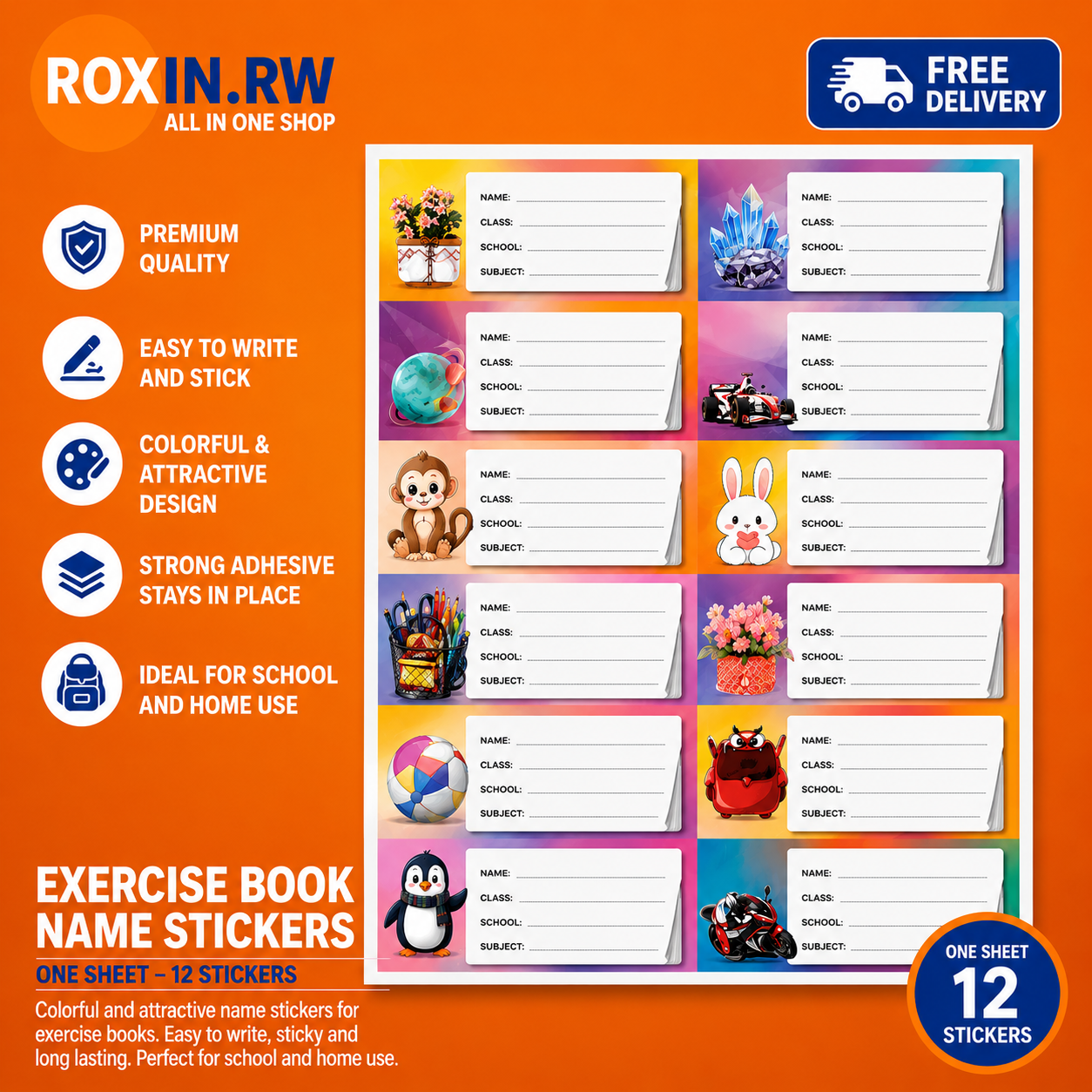 Name Stickers ( 1sheet 12 sticker)