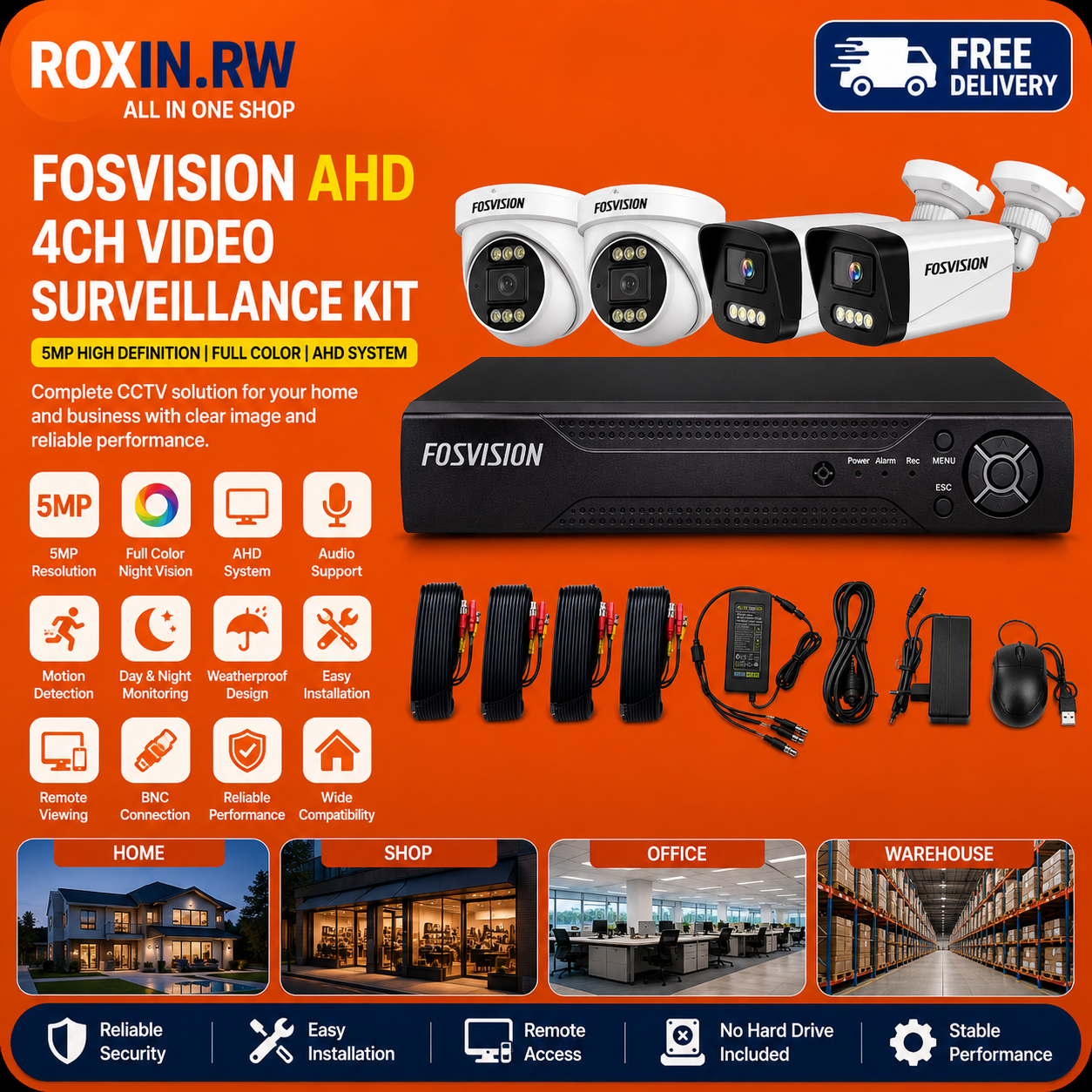 FOSVISION AHD 4CH Video Surveillance Kit