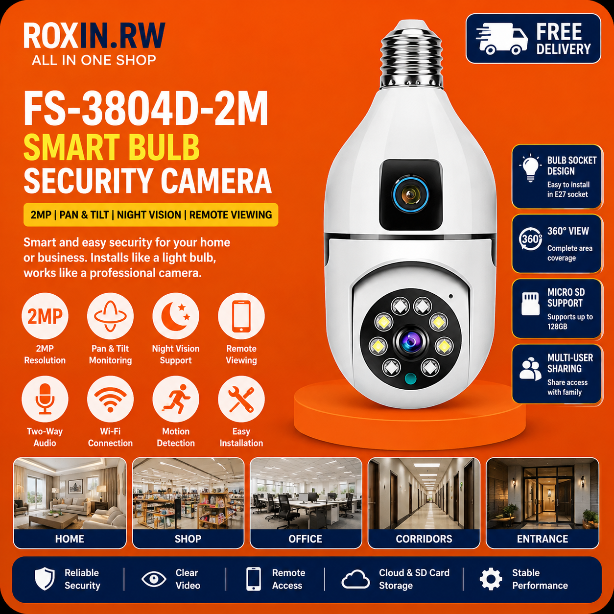 FS-3804D-2M Smart Bulb Security Camera