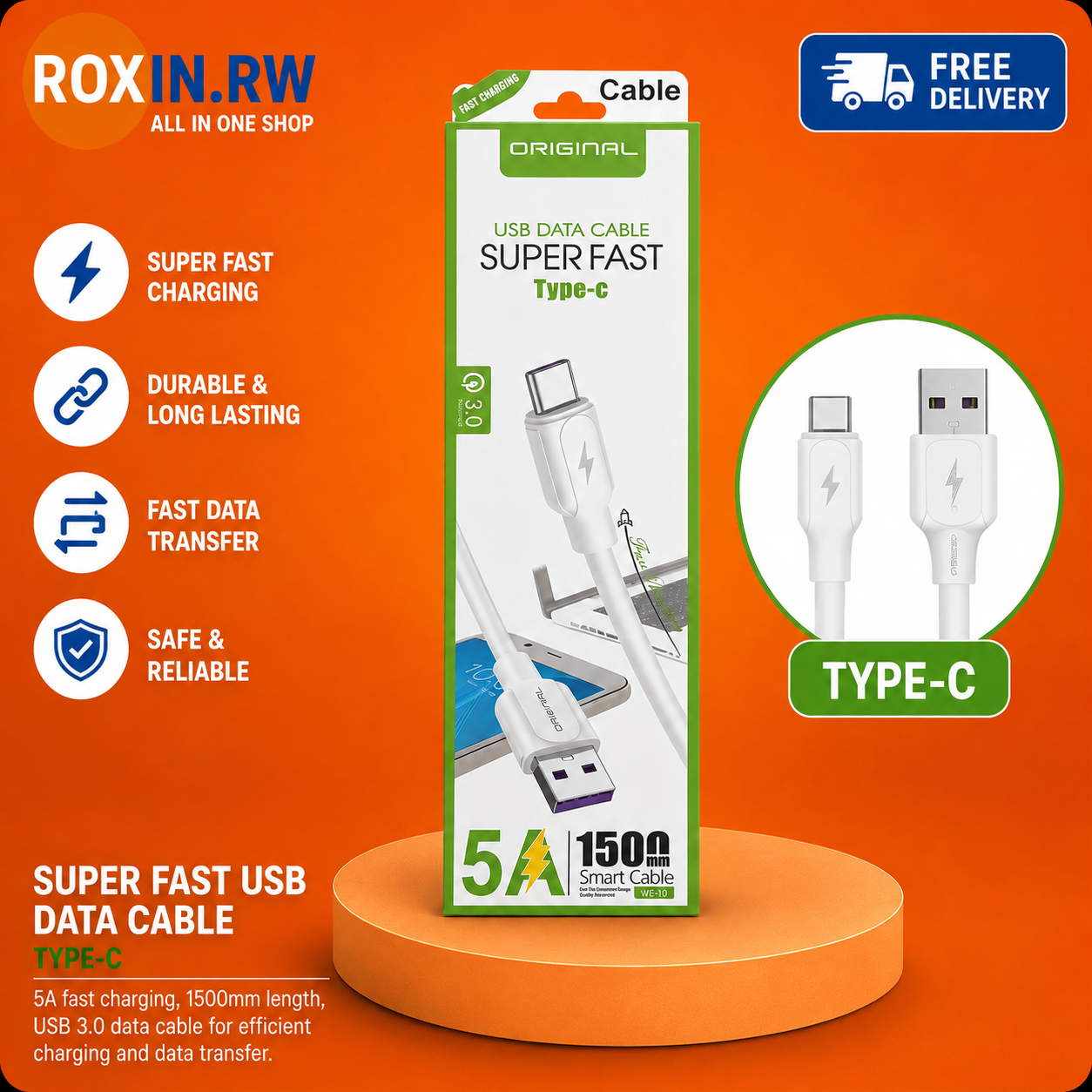 Original Super Fast USB Data Cable โ Type-C