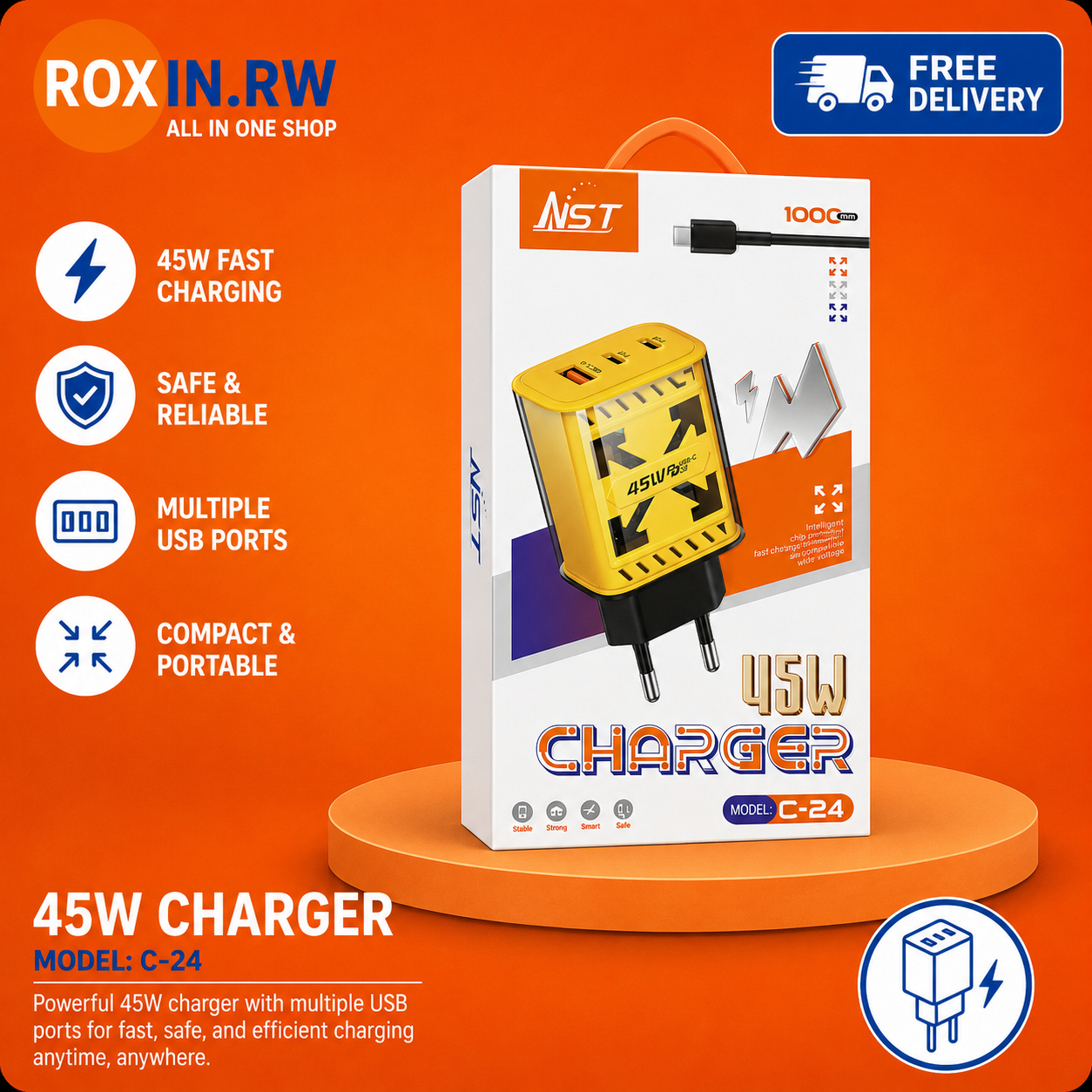 45W Super Charger + USB Cable