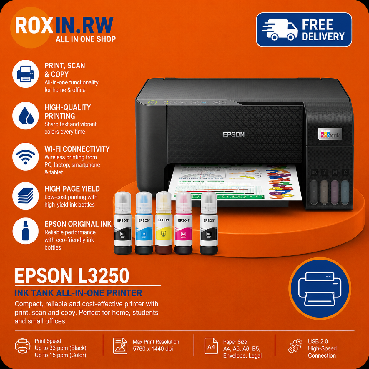 Epson L3250 EcoTank All-in-One Printer – Wireless & High-Yield Printing