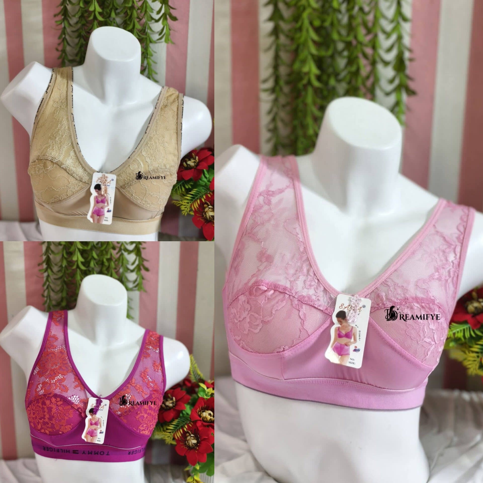 Air bra full net-Deep pink,Cream,Pink Colour