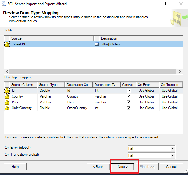 review-mapping-import-excel-sql-server