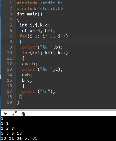 C Program to print Fibonacci Triangle