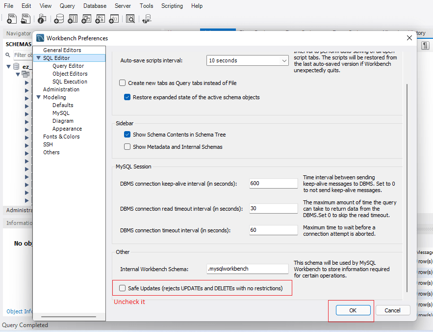 unsafe mode update mysql