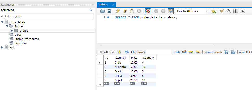 sql import from json wizard