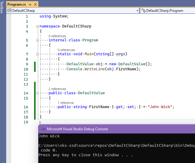 Set Default Value to Property in C#