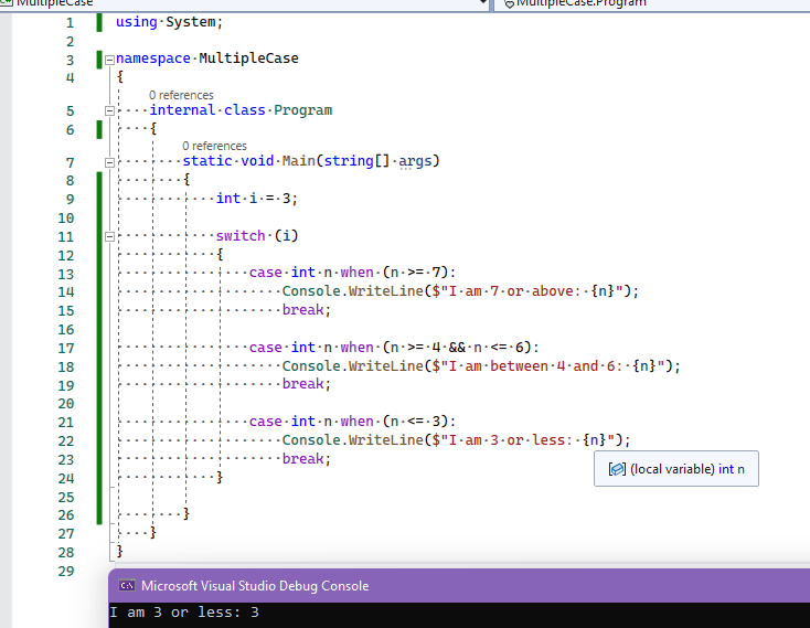 Switch case multiple conditions in C#