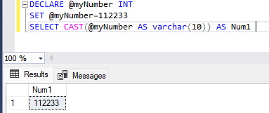 Convert Int To String (varchar) in SQL Server