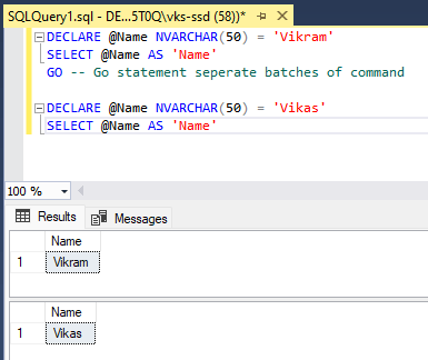 GO Statement in sql server