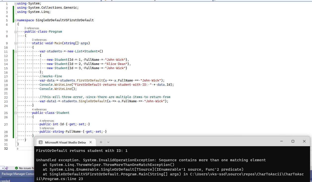 SingleOrDefault vs FirstOrDefault in C#