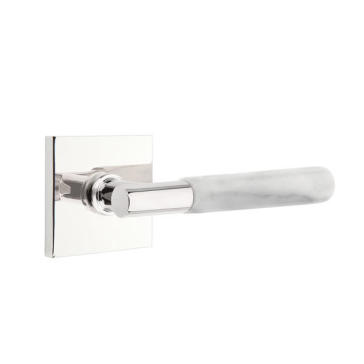 Emtek Select 5050SRG.TASRG.MRWH.LH White Marble Lever Handle with T-Bar Stem and Square Rosette